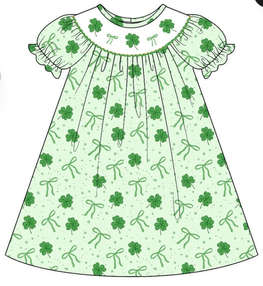 PO- SMOCKED CLOVERS & BOWS DRESS