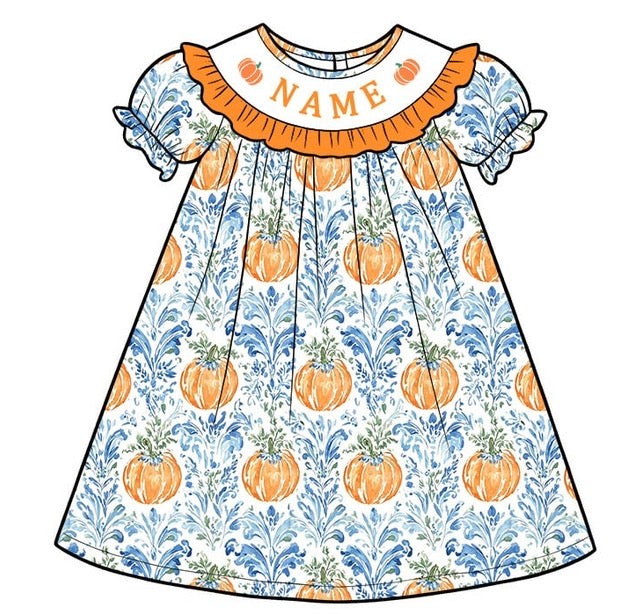 PO- CUSTOM Autumn Toile w/pumpkin embroidery  Classic Dress