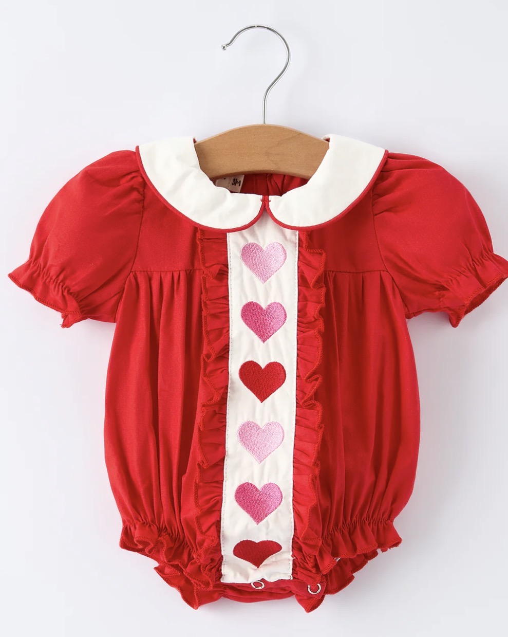 RTS-Red Ruffle Heart Embroidered Romper - Valentine Style