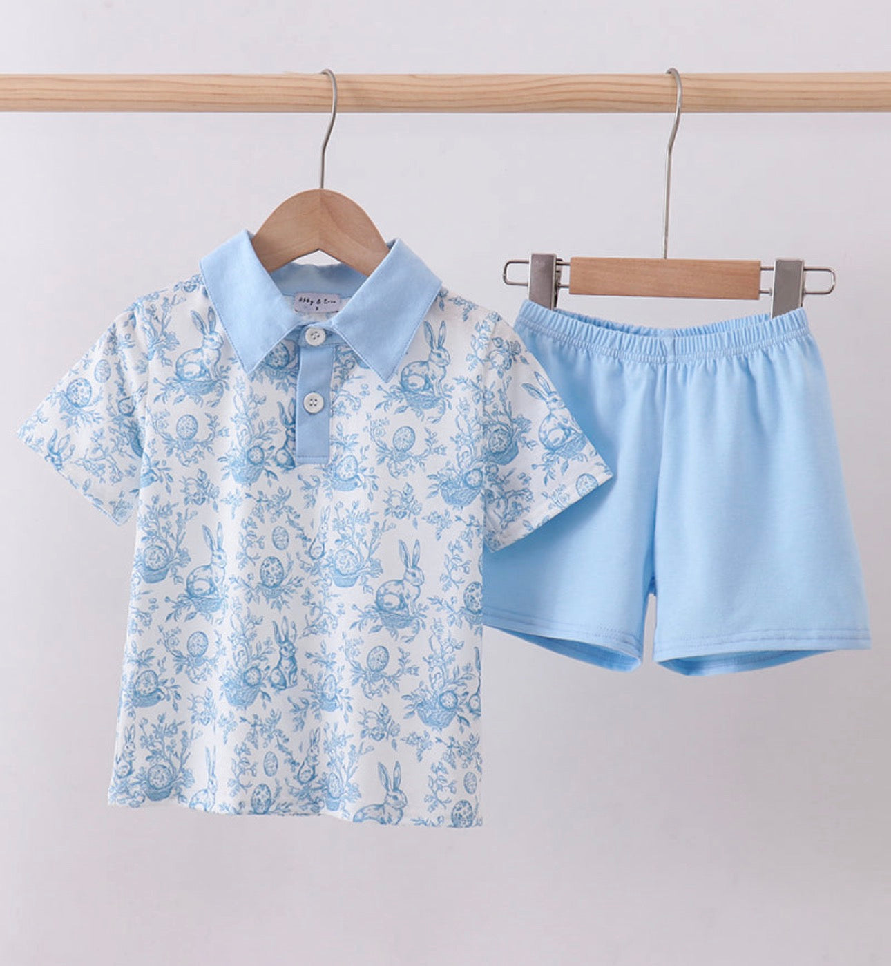Blue bunny egg shorts set