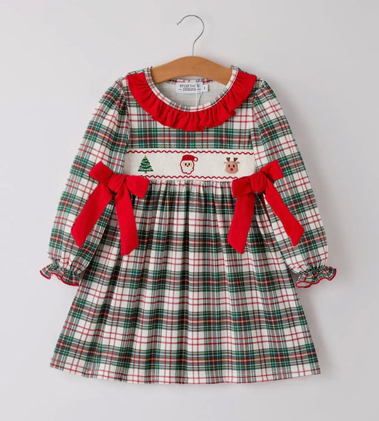 Christmas Embroidery Smocking Bow
Plaid Girls Dress