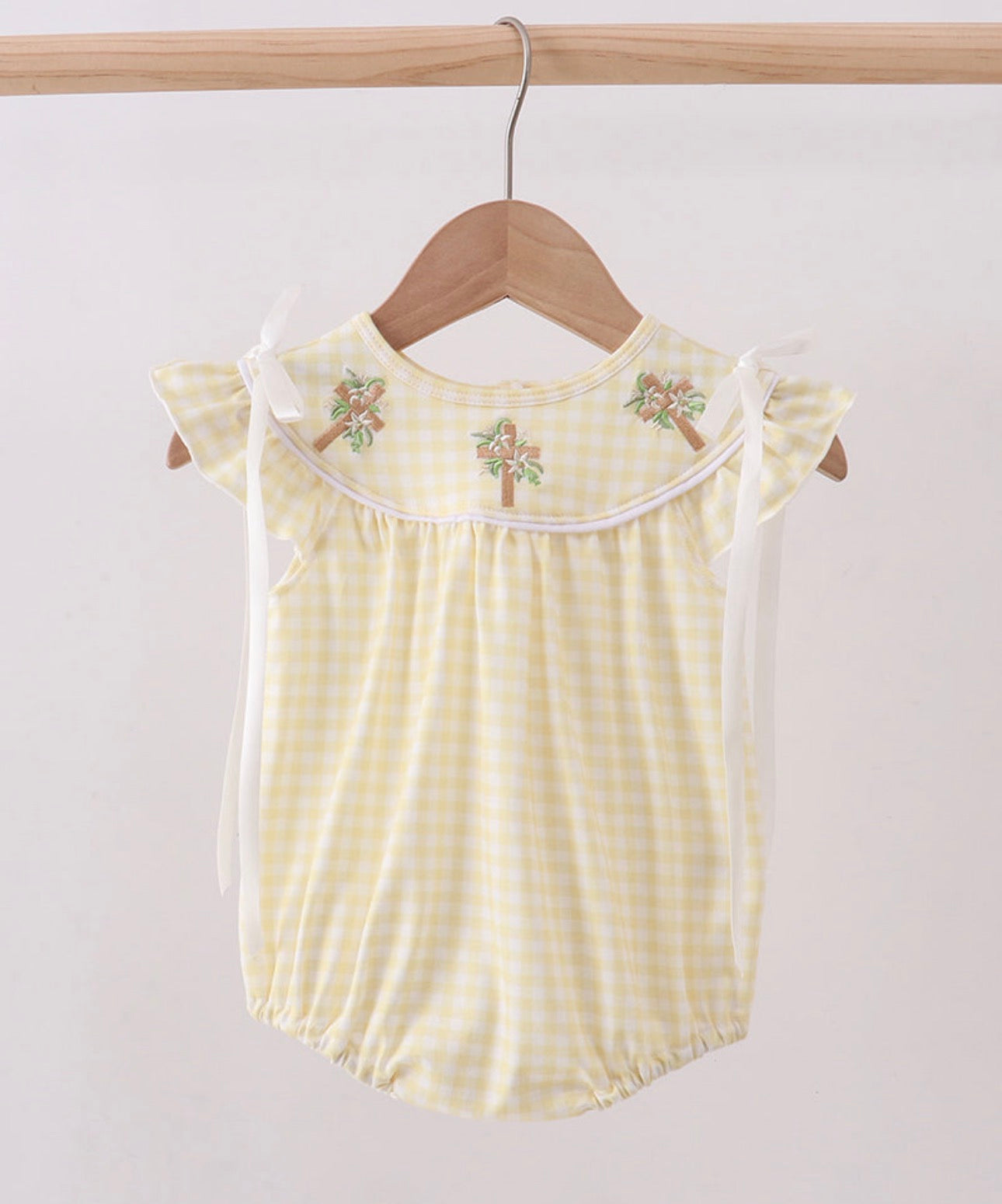 Yellow Cross Embroidery Ruffle Bubble
