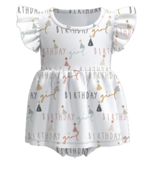 PO- Print Birthday Girl Skirted Romper