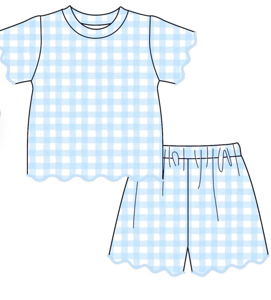 PO- Light blue Darling Scalloped Shorts Set