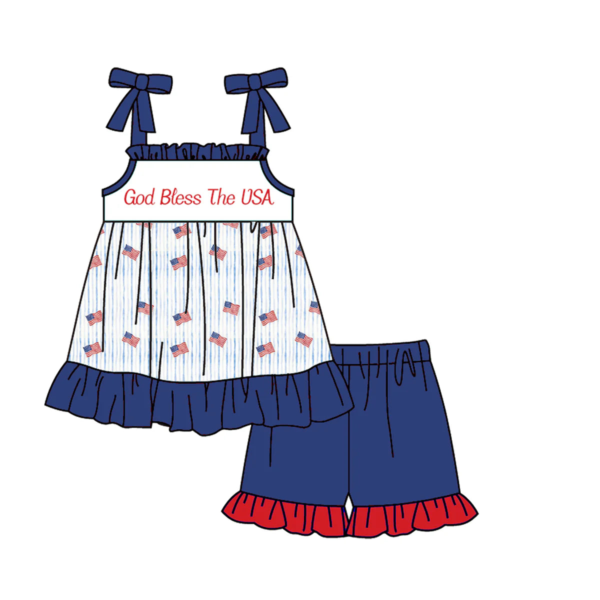 PO- God Bless the USA Girls Shorts Set