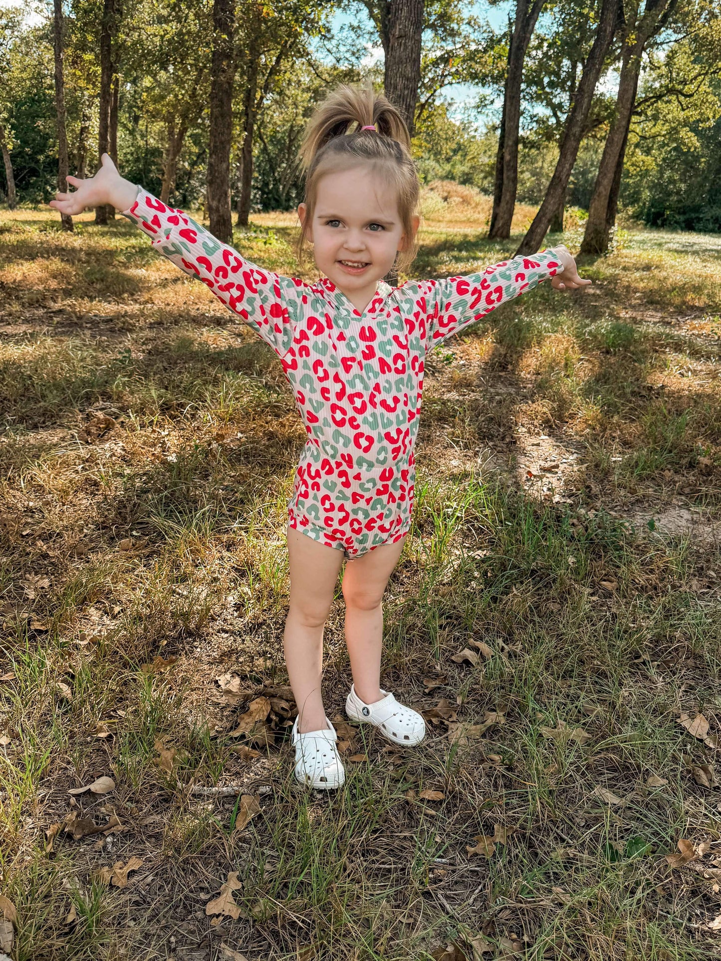 Christmas leopard Ribbed Hooded romper