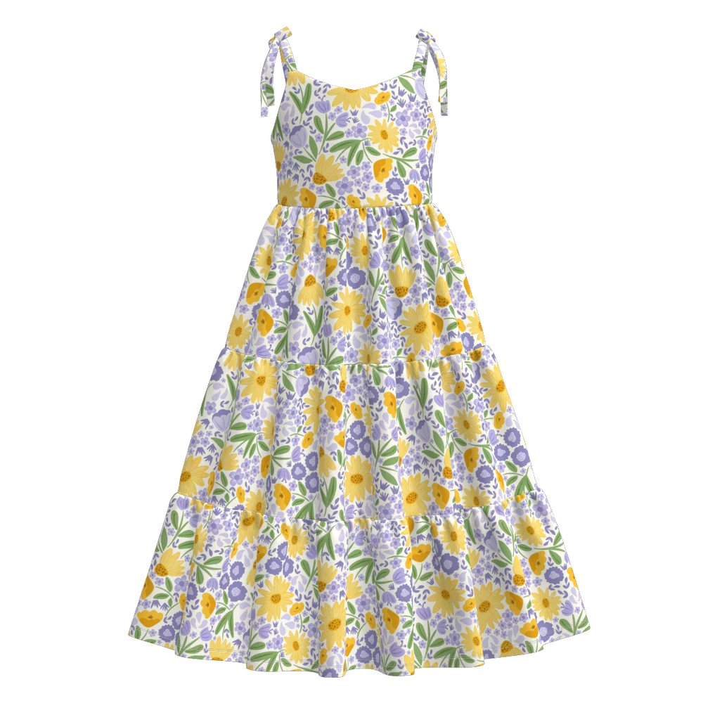 PO- Mommy & Me purple & yellow floral strappy dress