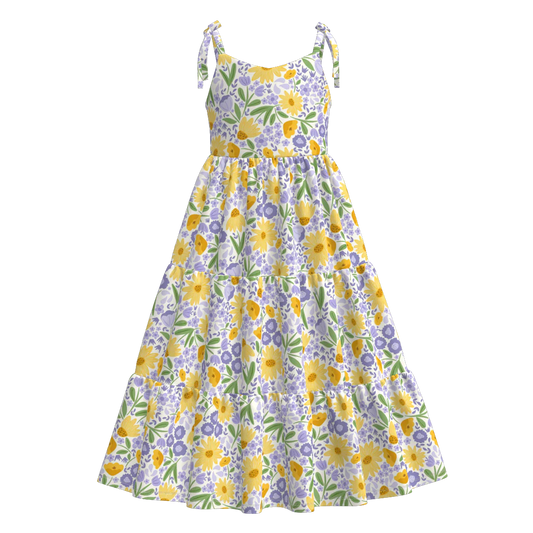 PO- Mommy & Me purple & yellow floral strappy dress
