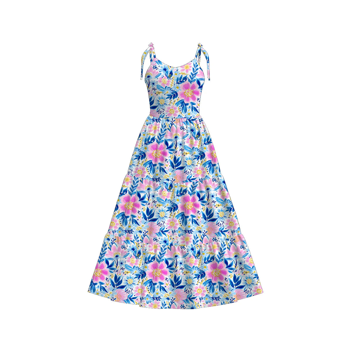 PO- Mommy & Me pink & blue floral strappy dress
