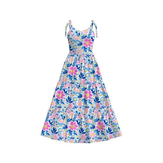 PO- Mommy & Me pink & blue floral strappy dress