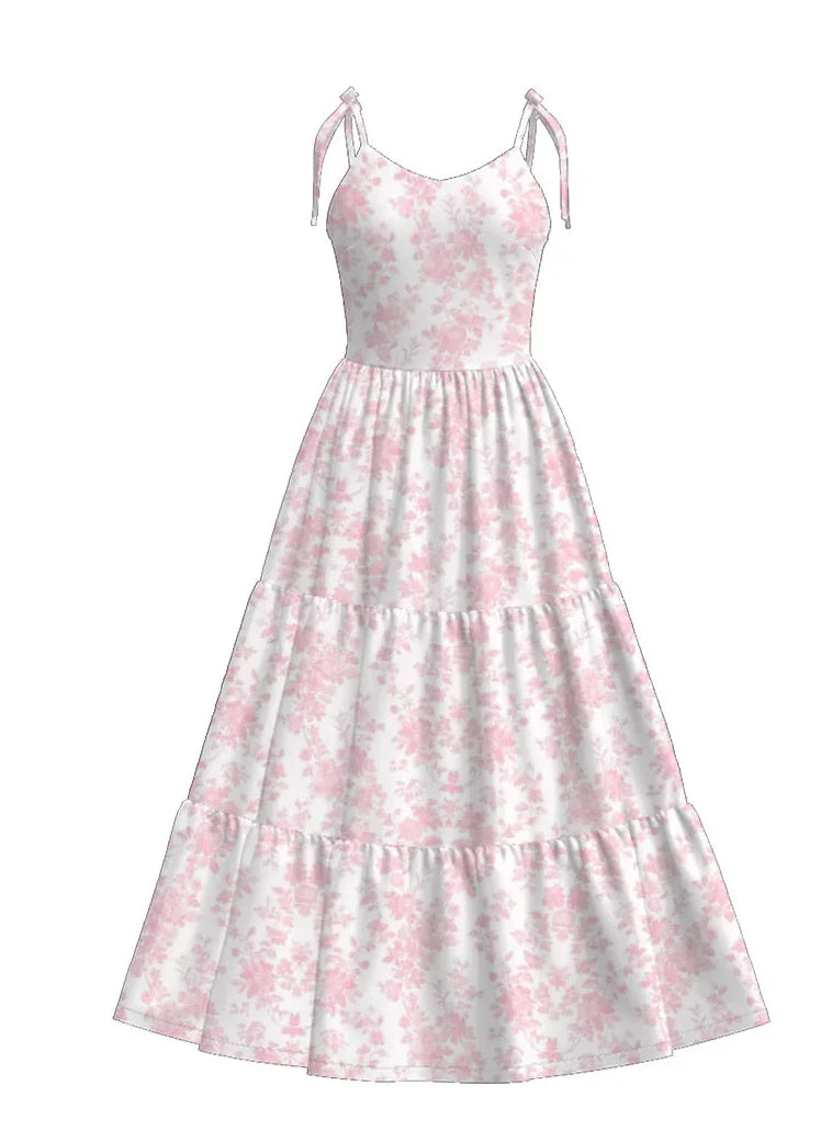 PO- Mommy & Me pink toile strappy dress