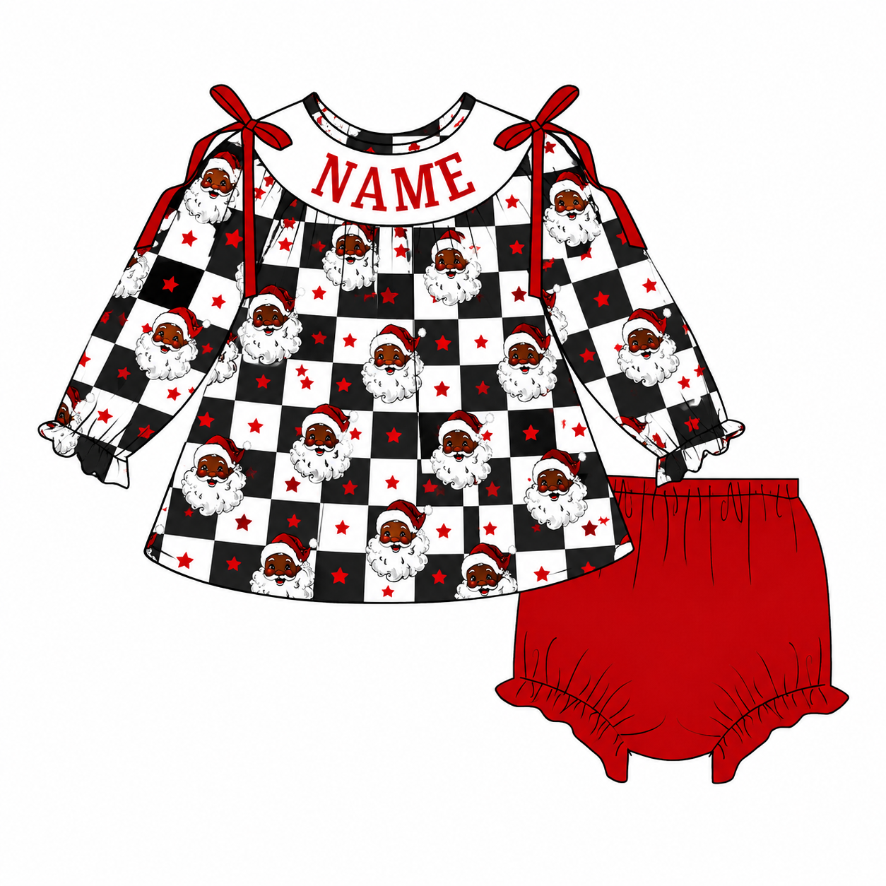 PO- CUSTOM Checkered Santa Bloomer Set (2)