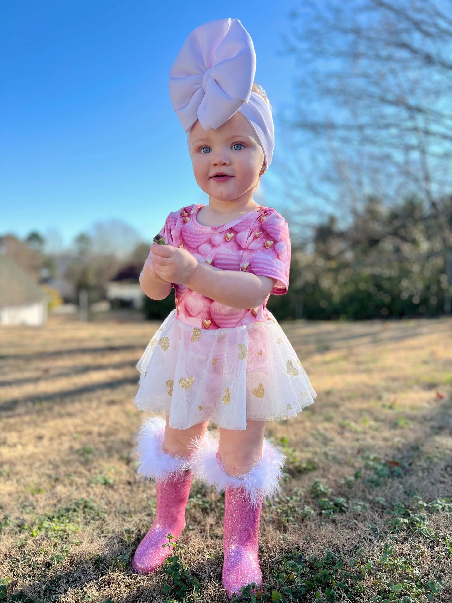 3D Heart mesh skirted romper