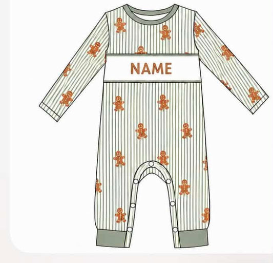 PO- CUSTOM Gingerbread charm boys romper