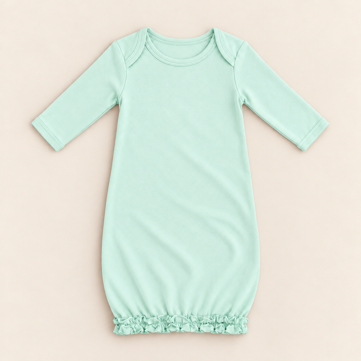 Ruffle Long Sleeve Baby Gown -- 100% Cotton Blank for Embroidery & Boutique | 8 Colors | Hidden Zipper | 0-3M