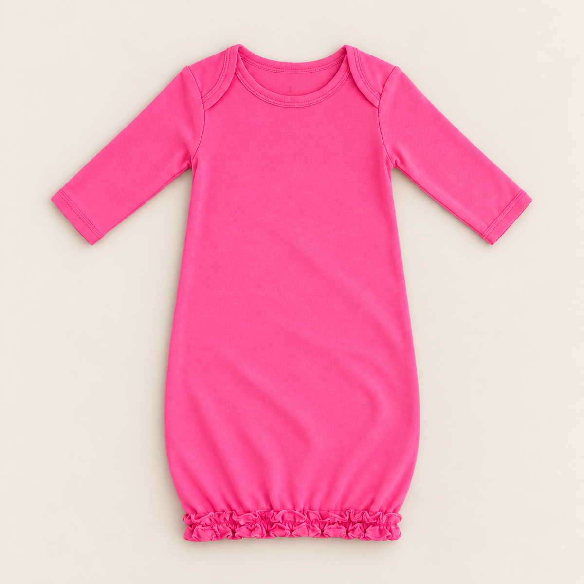 Ruffle Long Sleeve Baby Gown -- 100% Cotton Blank for Embroidery & Boutique | 8 Colors | Hidden Zipper | 0-3M