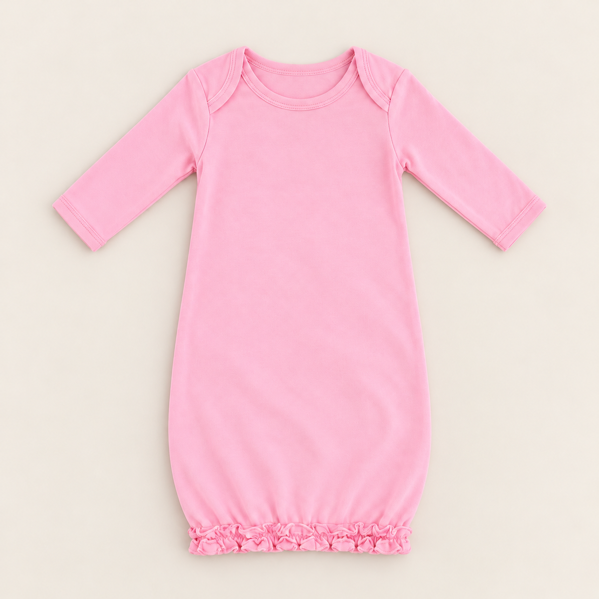 Ruffle Long Sleeve Baby Gown -- 100% Cotton Blank for Embroidery & Boutique | 8 Colors | Hidden Zipper | 0-3M