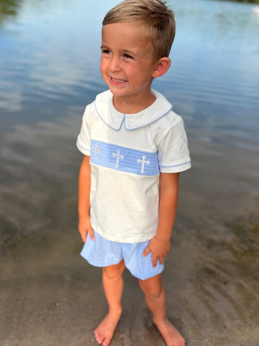 Blue Smocked Church Christ Bishop Christening Toddler Boys'Set