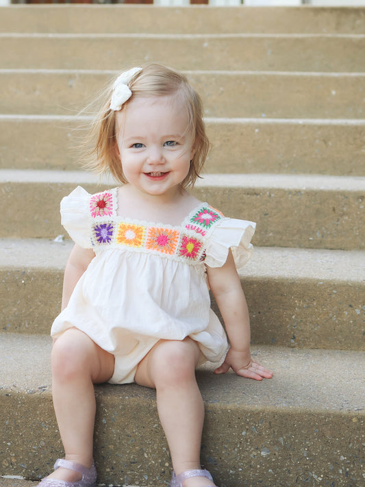 Summer Crochet Square Baby Ruffle Romper