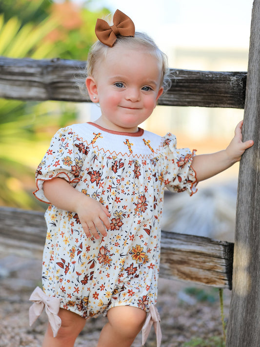 Colorful Floral Smocked Church Christ Bishop Christening Baby Girl Romper