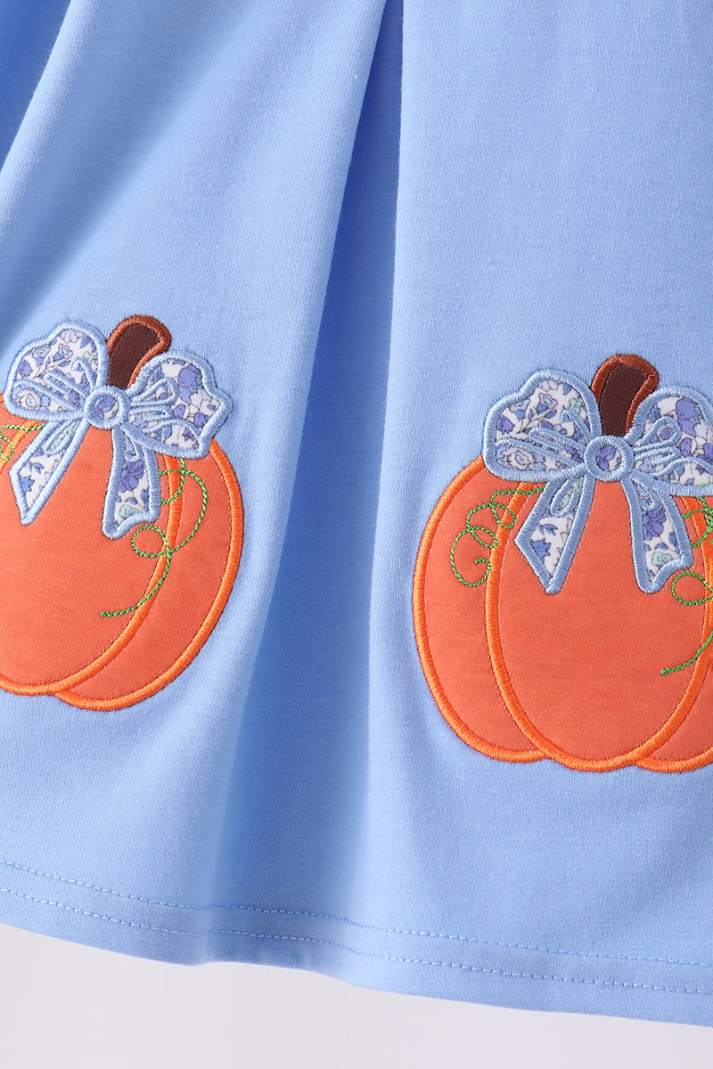 Blue pumpkin applique ruffle pants set