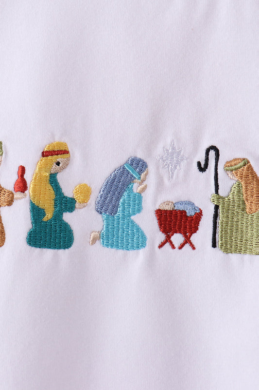 White Nativity corduroy Embroidery Pants Set