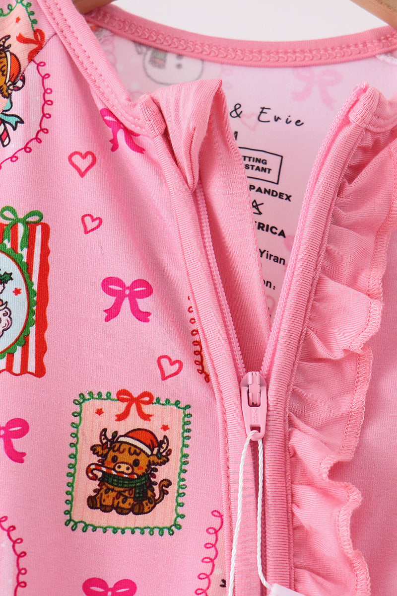Pink Snowman Ruffle Bamboo Romper