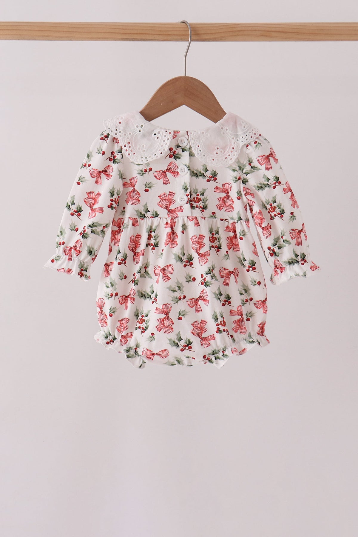 Red Holly Bow Smocked Lace Bubble
