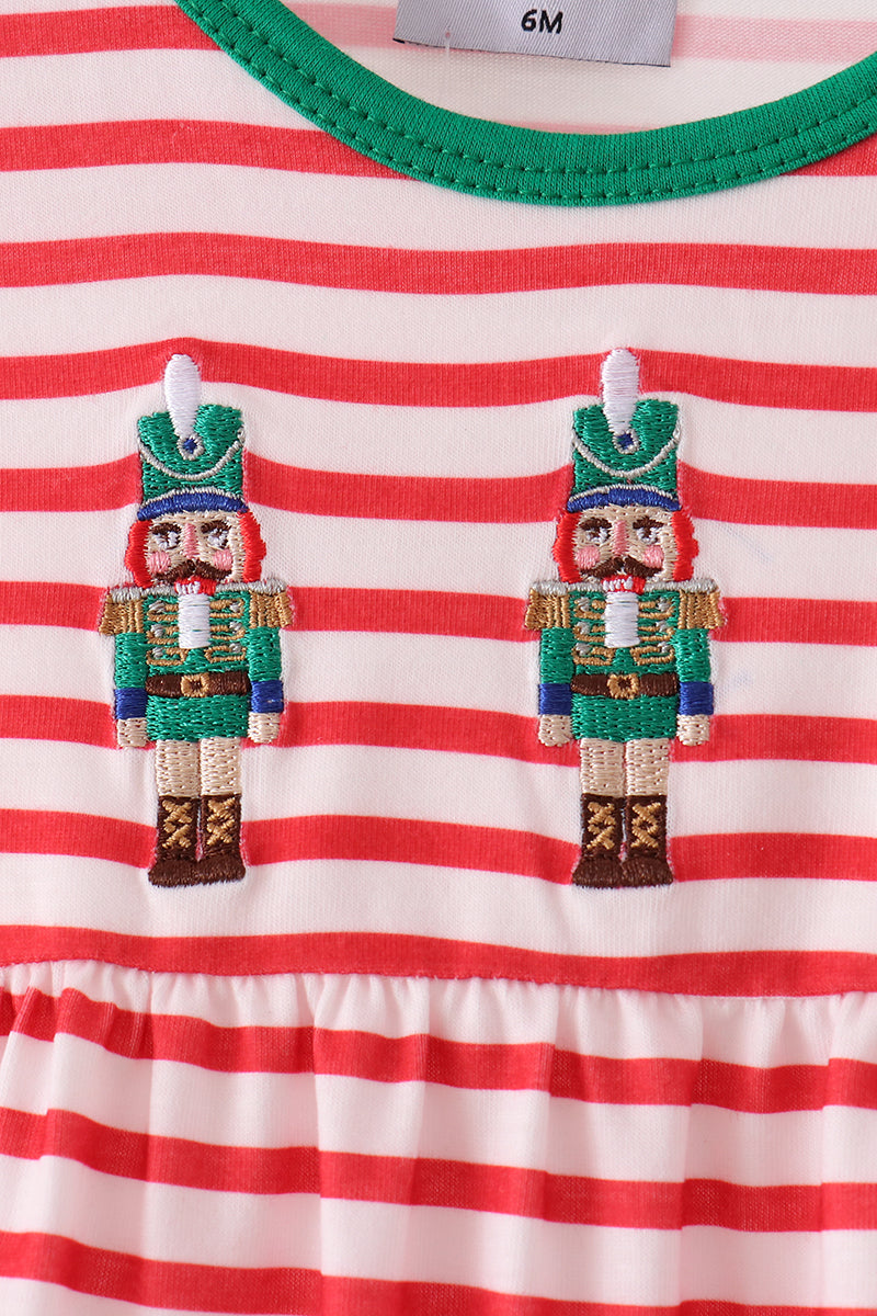 Red Nutcracker Embroidery Ruffle Stripe Romper