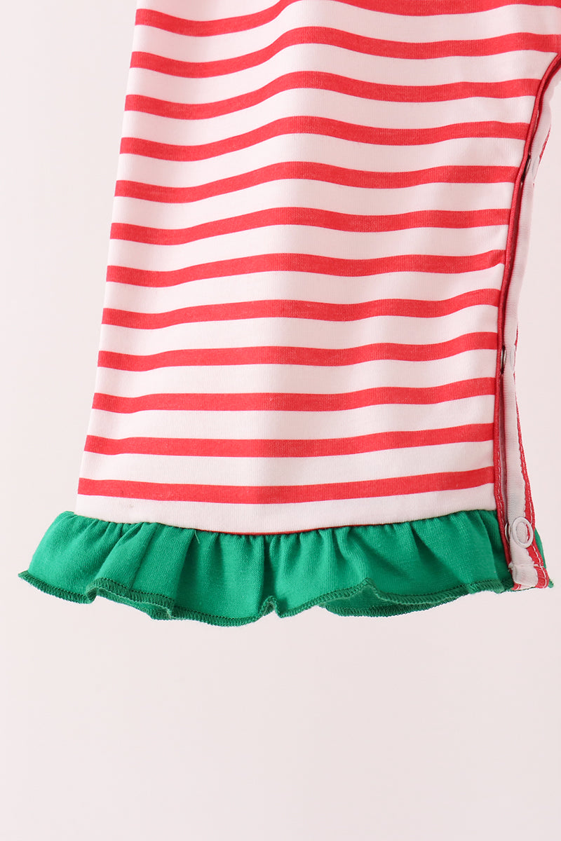 Red Nutcracker Embroidery Ruffle Stripe Romper