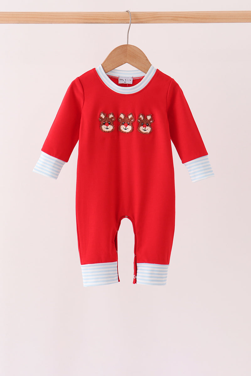Red Reindeer French Knot Romper