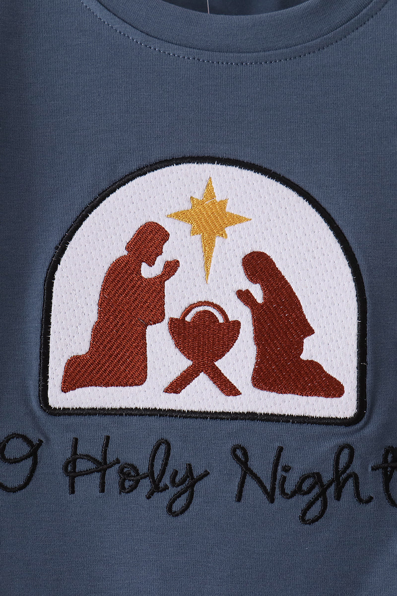Blue Nativity Embroidery Pants Set