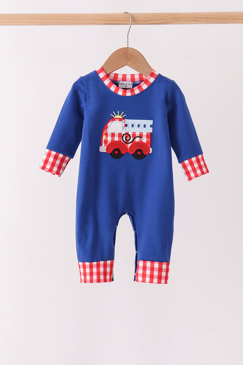 Blue Fire Truck Applique Romper