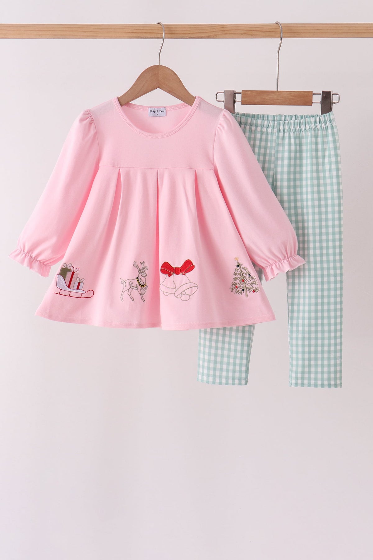 Pink Christmas Embroidery Pants Set