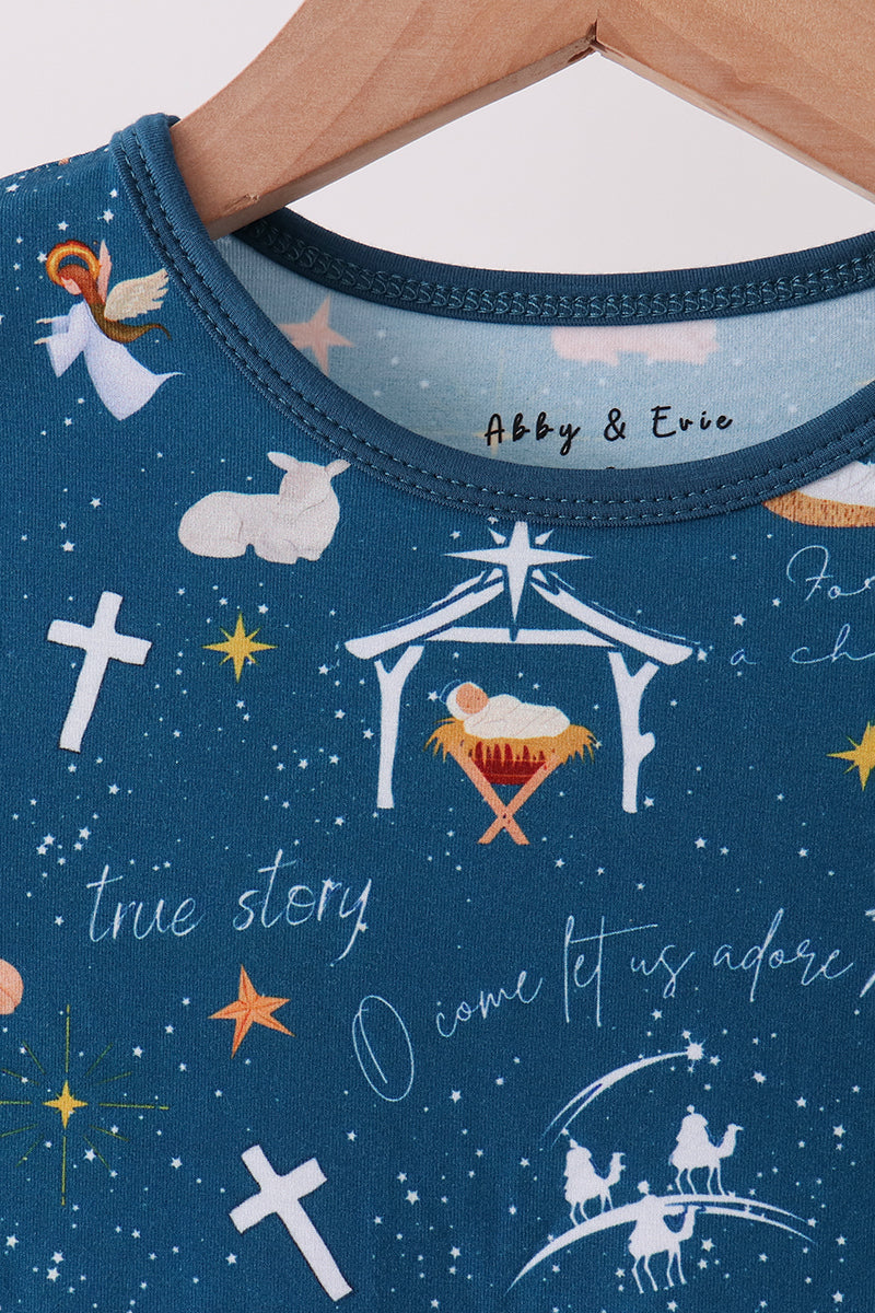 Navy Nativity Bamboo Pants Set