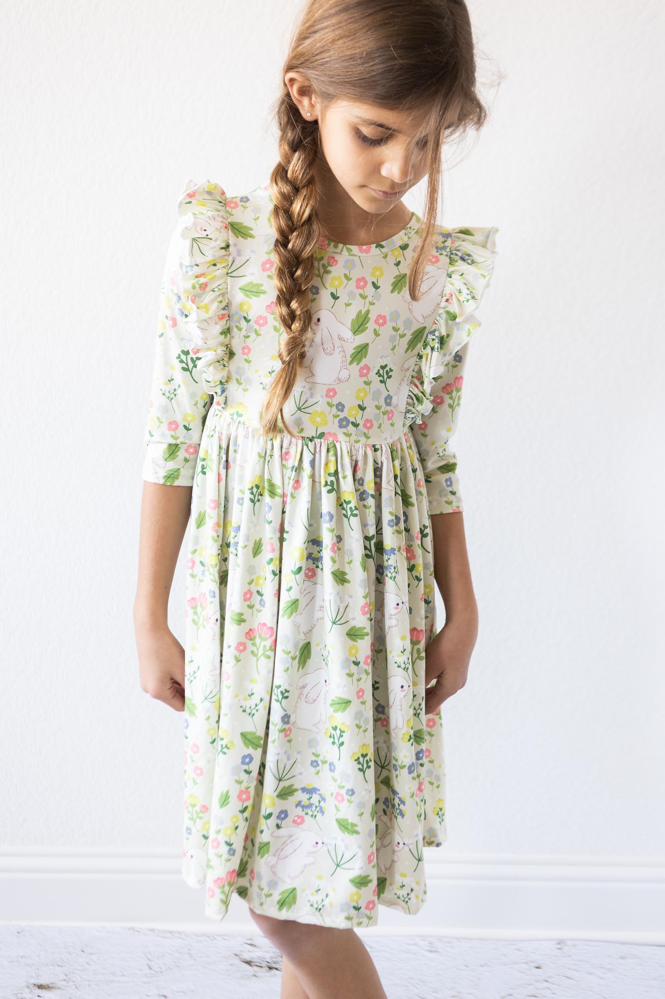 No Bunny Like You 3/4 Sleeve Ruffle Twirl Dress