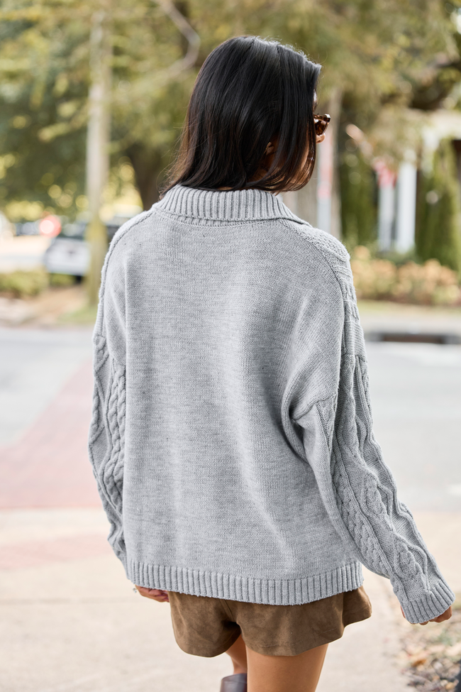 Frosted Morning Grey Cable Knit Button Cardigan Sweater