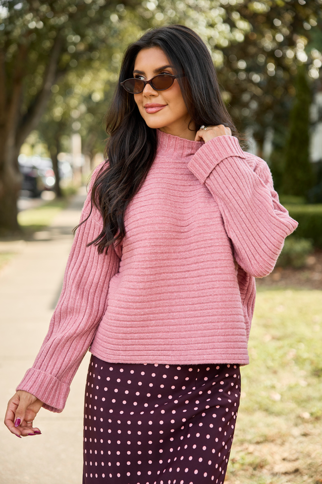 Polished & Pretty Mauve Mock Neck Sweater