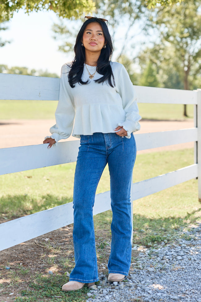 Easy To Love Peplum Long Sleeve Sweater - Ivory