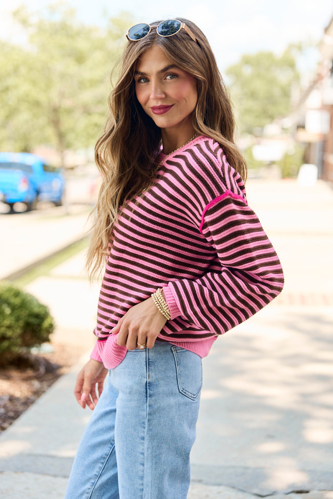 Kate Pink Striped Crewneck Sweater