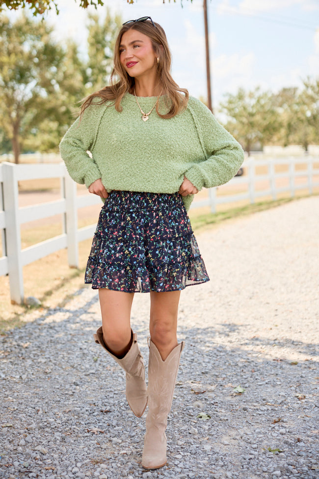 Dreamy Days Sage Fuzzy Crew Neck Sweater