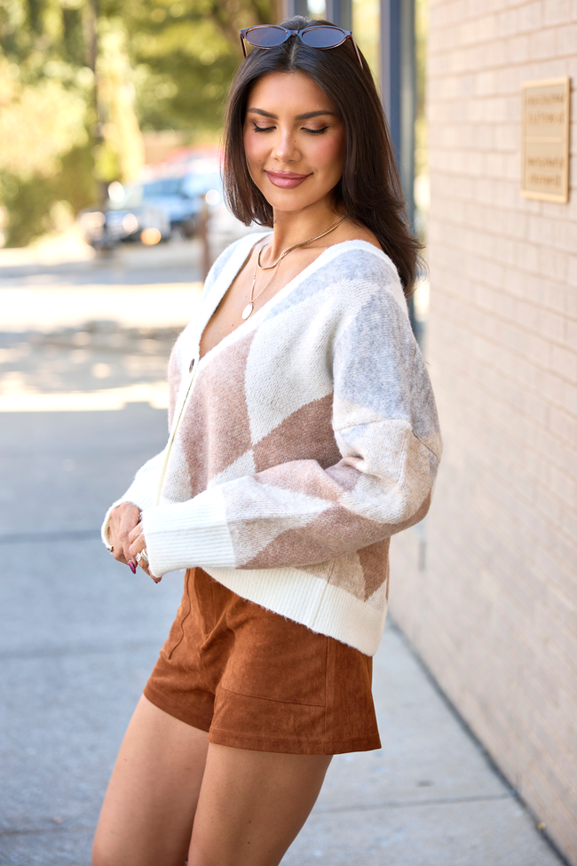 A Little Classic Argyle Cardigan Sweater - Neutral