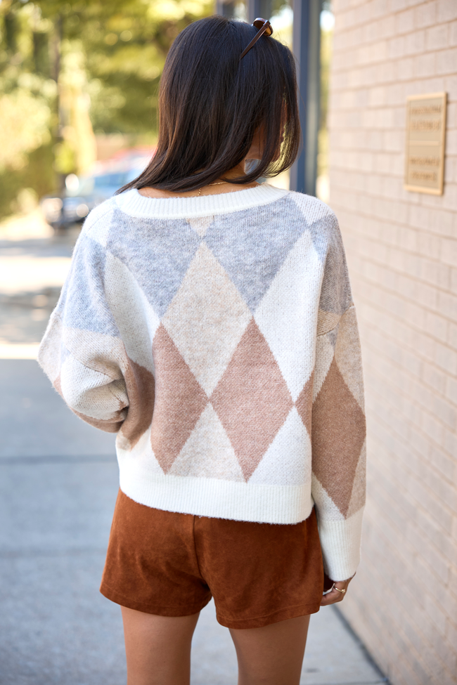 A Little Classic Argyle Cardigan Sweater - Neutral