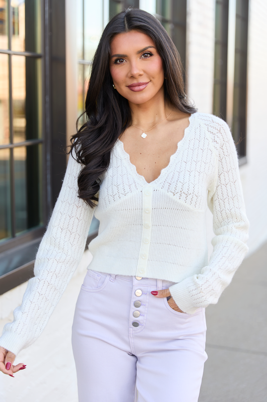 Pheobe Ivory Pointelle Cardigan Top FINAL SALE