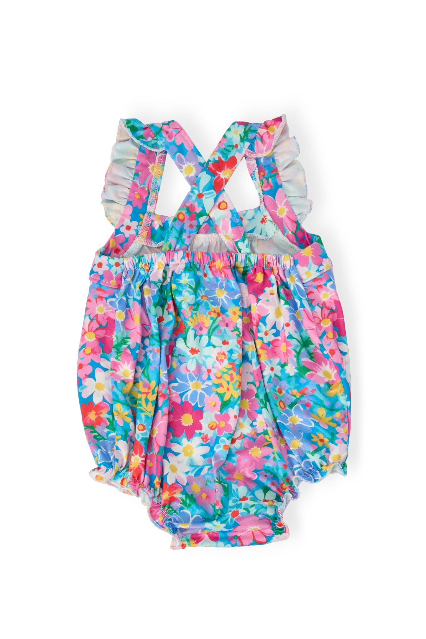 Preppy Floral Ruffle Cross Back Romper