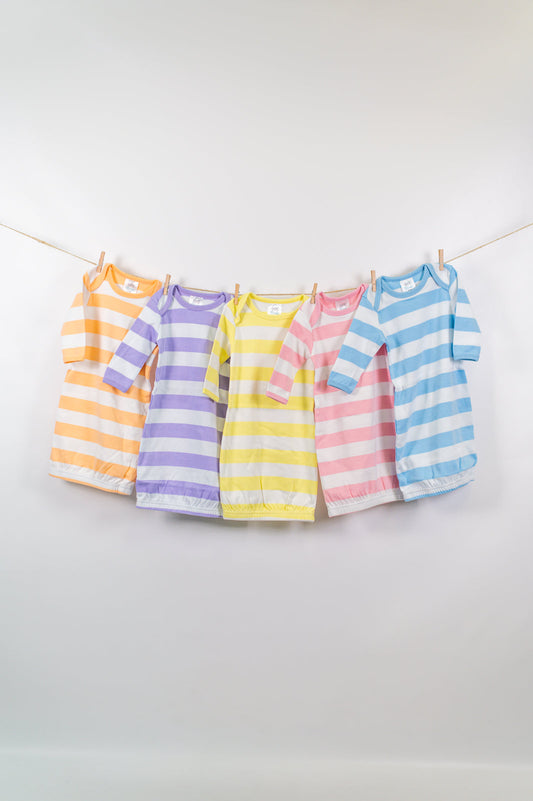 Spring Baby Gowns - Striped Cotton Blend | 5 Colors | Elastic Bottom | 0-3 Month
