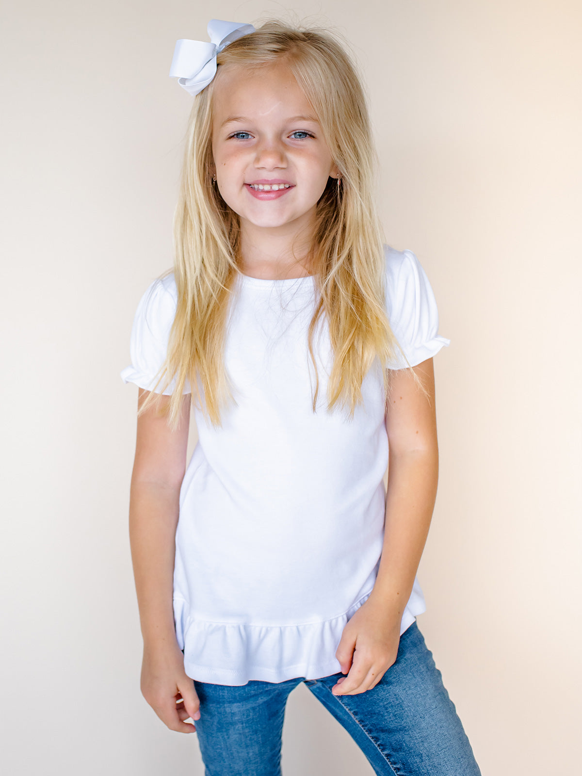 Girl's Poly/Cotton Shirt – White Blank | Tank, Ruffle & Puff Sleeve Styles | Sizes 12m–12Y
