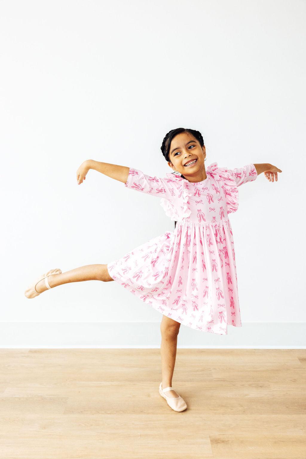 SALE Twirling en Pointe 3/4 Sleeve Ruffle Twirl Dress