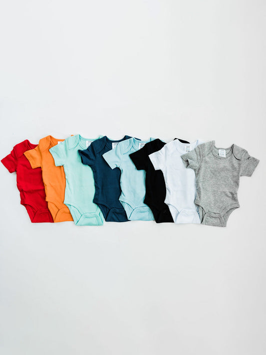 Unisex Short Sleeve Lap Shoulder Bodysuit – Cotton Blank for Embroidery & Boutique | 8 Colors | Newborn–18M