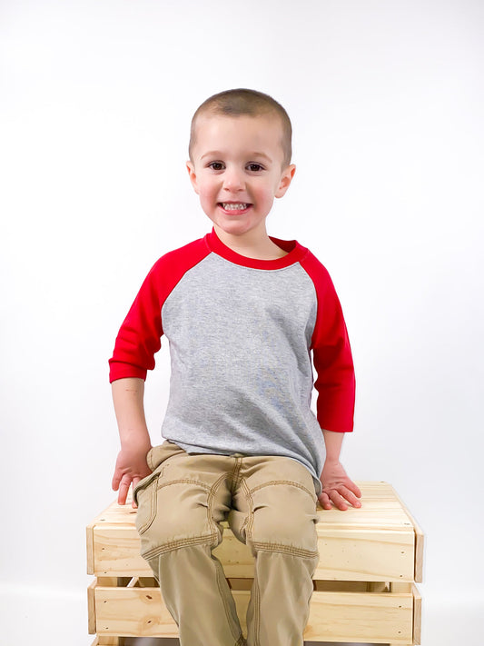 Unisex Raglan Shirt -- Grey Body Cotton Blank for Embroidery & Boutique | 3 Colors | Sizes 12M-10